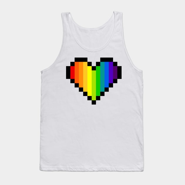 Pixel Art Rainbow Heart - LGBT Pride Tank Top by Rowena Aitken